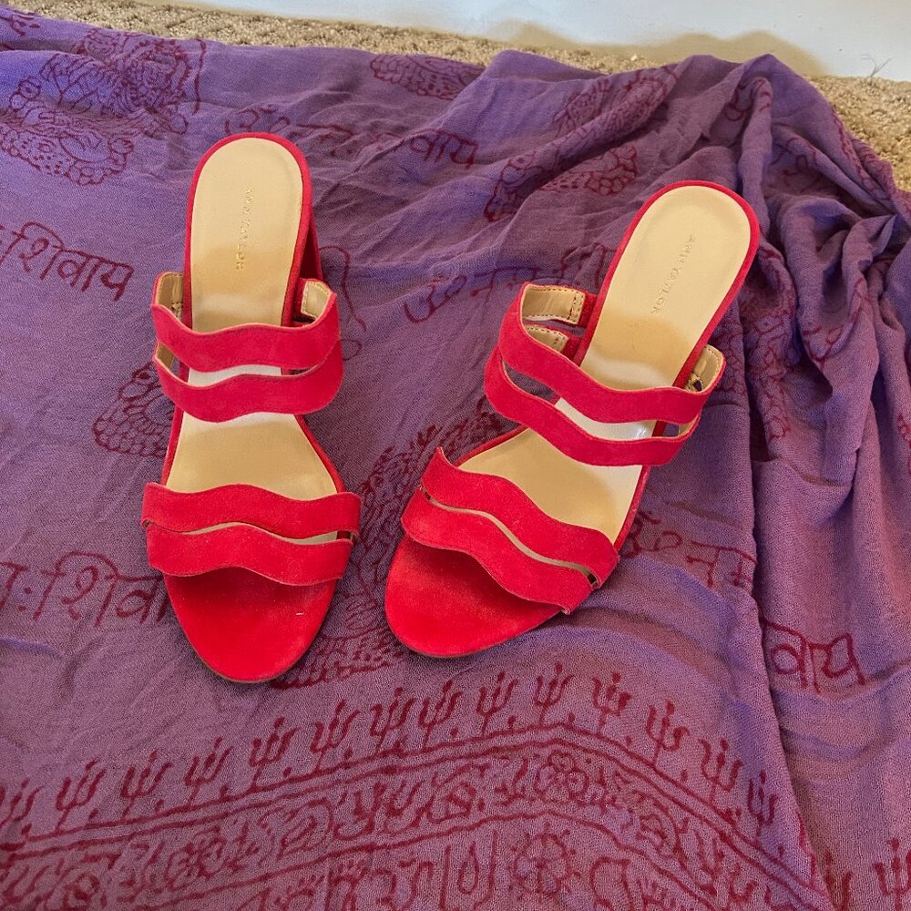 Ann Taylor Red Suede Block Heel Sandals - Size 8